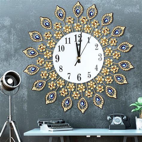large  wall clock  peacock diamonds home living room bedroom decorative clock