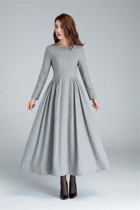dress long wool blend pleated