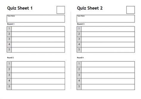 quiz sheets    quiz sheet templates