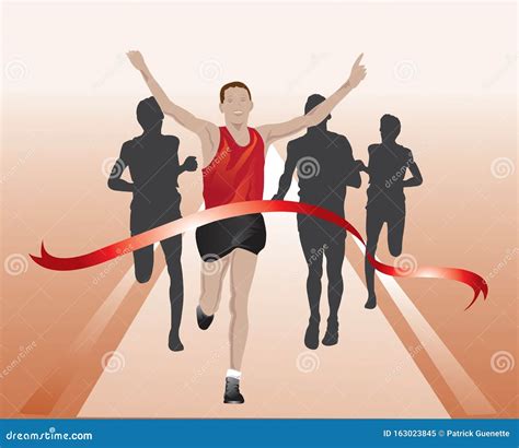 runners crossing  finish  illustration stock vector illustration  running athlete