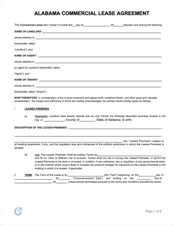 alabama rental lease agreement templates