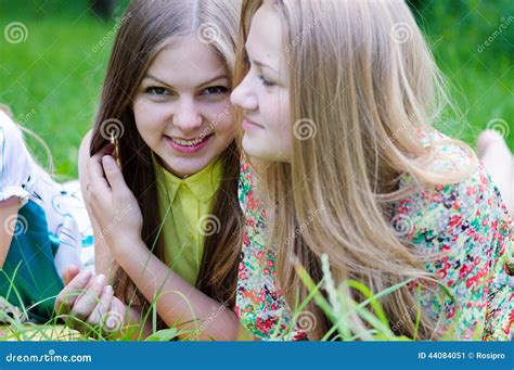 Time For Picnic 2 Beautiful Girls Friends Young Women Lying On Grass