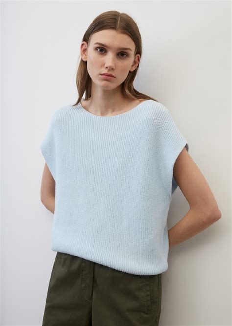 mouwloze oversized trui van zuiver organic cotton blauw gebreide truien marc opolo