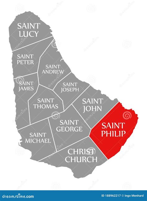Saint Philip Red Highlighted In Map Of Barbados Stock Illustration