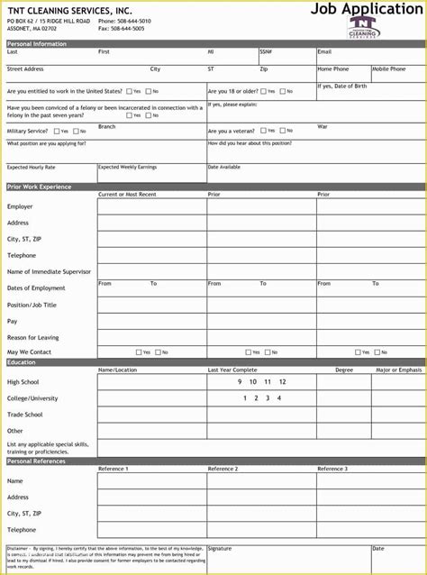 printable application  employment template    standard
