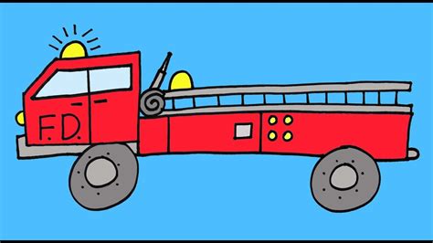 draw  fire truck firetruck step  step drawing lesson  kids