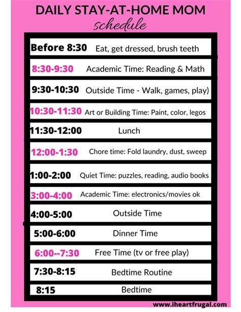 stay  home mom daily schedule  printable