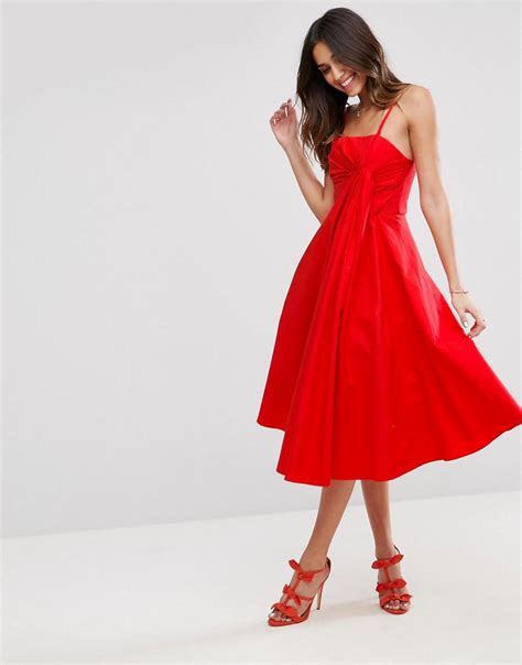 lyst asos premium extreme fold midi prom dress  red