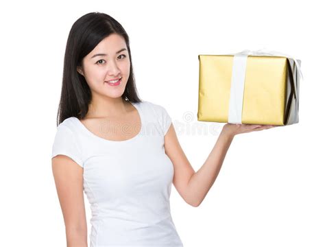 beautiful asian teenager hold red box stock image image of model image 112828601
