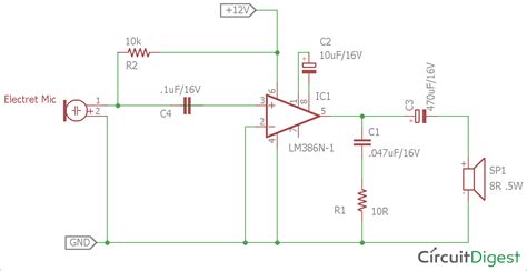 simple microphone  speaker amplifier circuit diagram