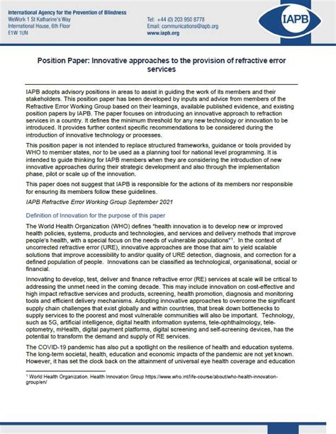 position paper innovative approaches   provision  refractive