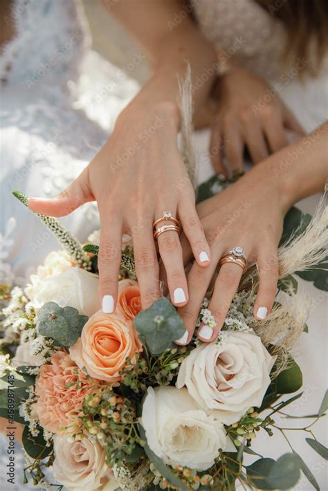 Beautiful Aesthetic Same Sex Wedding Two Brides Lesbian Hold Hands With