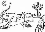 Cemetery Coloring Pages Halloween Corpses Color Gravestones Ghosts Nasty sketch template