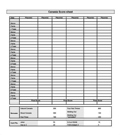 sample canasta score sheets sample templates