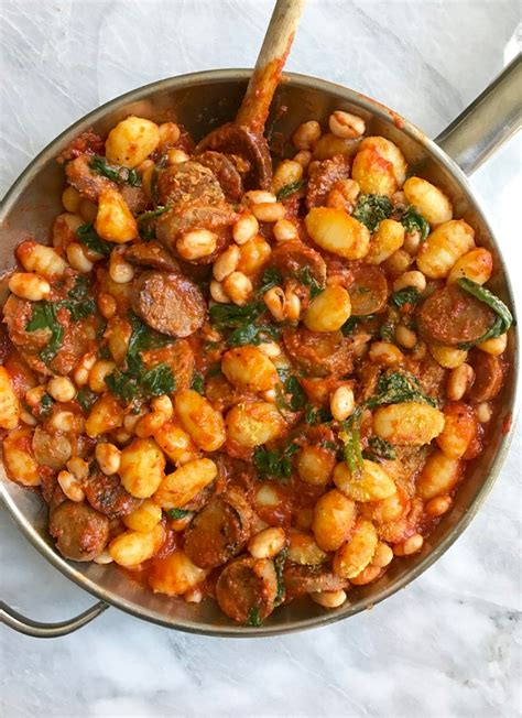 spicy tomato gnocchi  white beans spinach vegan sausage recipe