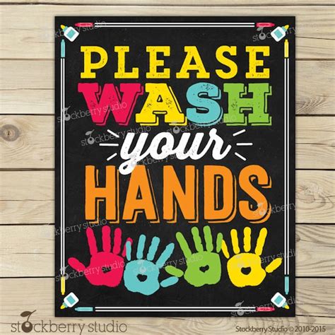 wash  hands sign printable kids bathroom art wash etsy