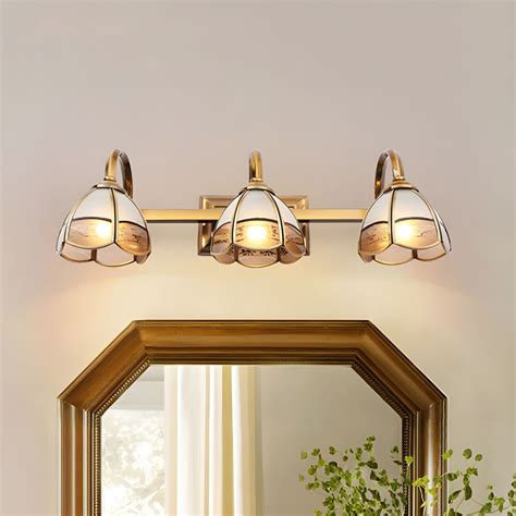 bulbs frosted glass vanity lamp luxury style gold flower bathroom wall sconce lighting fixture