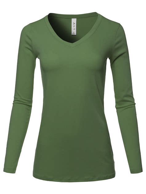 ay womens basic solid soft cotton long sleeve  neck top  shirt army green xl walmartcom