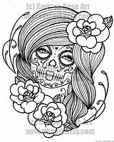 Coloring Skull Sugar Pages Dead Girl Tattoo Drawing Woman Sexy Print Book Printable Own Digital Punk Candy Flash Outline Flowers sketch template