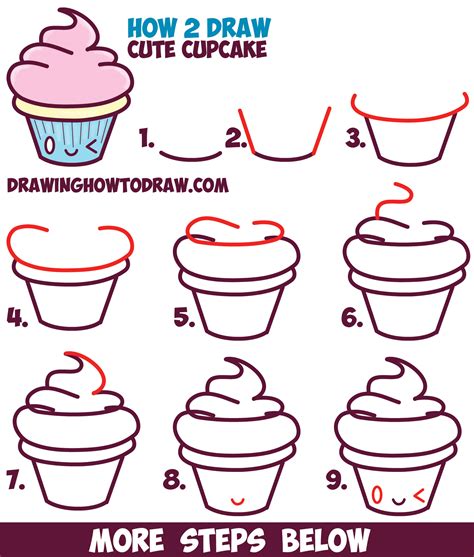 draw cute kawaii cupcake  face   easy step  step