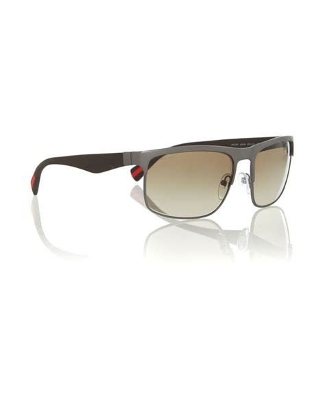 Prada Linea Rossa Black Rubber Rectangle Sunglasses For