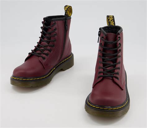 dr martens junior lace  boots  zip delaney cherry red leather unisex