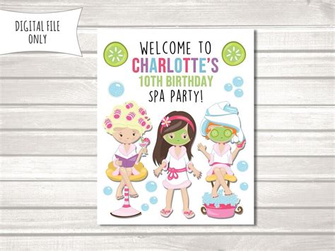 spa party   sign personalized digital printable etsy