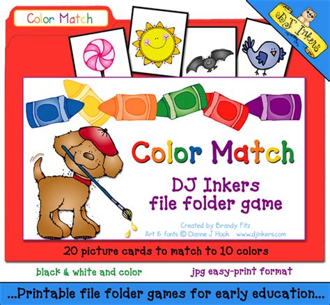 teach color recognition  dj inkers fun printable file folder game
