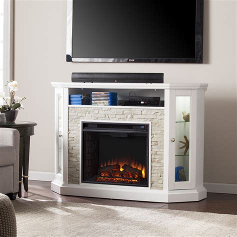 redden corner convertible electric media fireplace white faux