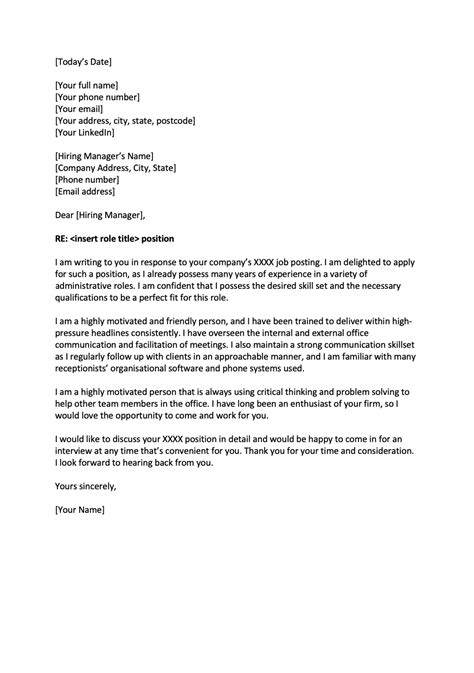 painstaking lessons  tips  letter  receptionist job cover