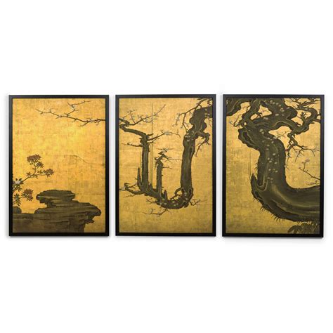 framed contemporary japanese print triptych   oil landscape