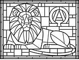 Coloring Glass Stained Pages Adults Lion sketch template