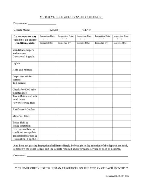 vehicle checklists inspection maintenance templatelab