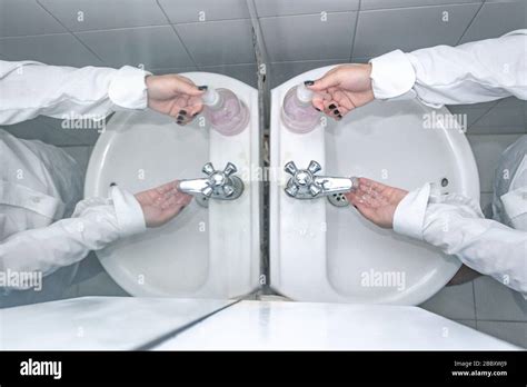Double Washing Of Womans Hands In A Bathroom Taken From Above 8 Stock