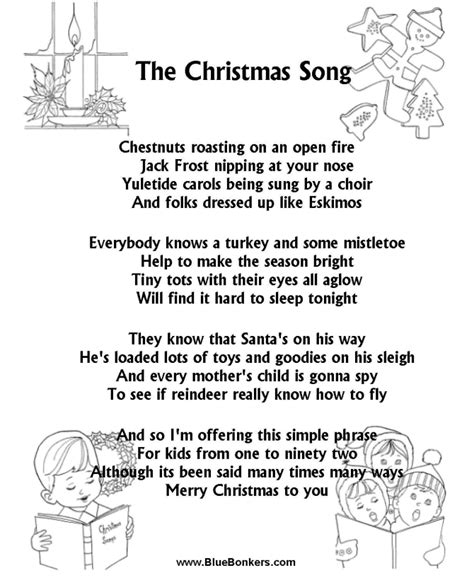 printable christmas song lyrics printable   lyrics  deck