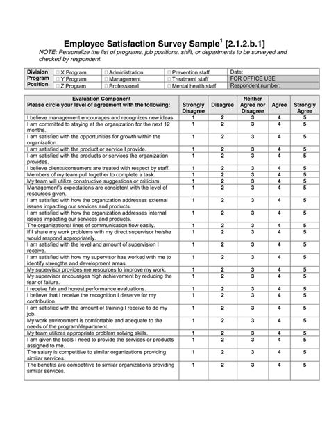employee satisfaction survey sample  word   formats