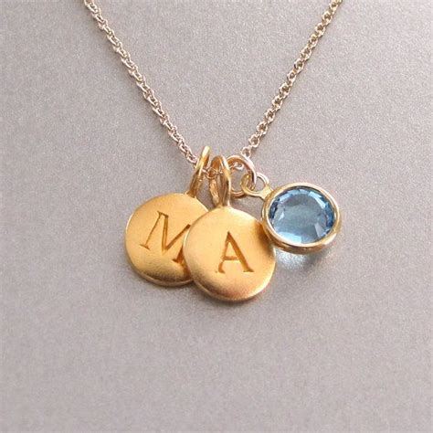 gold initial birthstone charm necklace birthstone etsy
