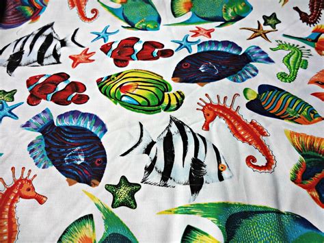 tropical fish print cotton fabric pattern reef