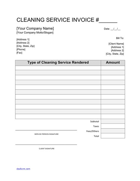 cleaning service invoice template  word   formats