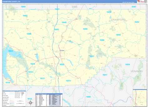 crawford county pa zip code wall map basic style  marketmaps mapsales