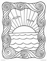 Coloring Pages Waves Sunset Water Ocean Printable Sheet Color Adults Scene Sun Kids Summer Wave Print Frame Colorings Getcolorings Popular sketch template