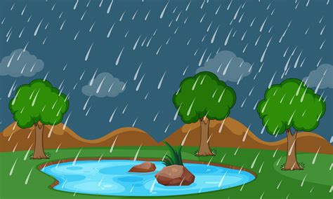 nature raining scene  vector art  vecteezy