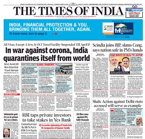 newspaper headlines india suspends visas  april   coronavirus scare  top stories