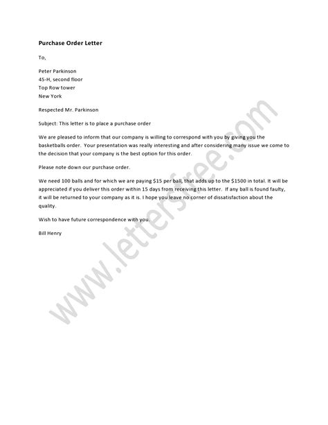 purchase order letter deals  placing  order   purchase