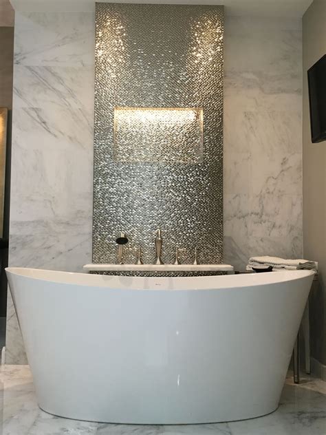 Freestanding Tub With Porcelanosa Madison Plata Wall Tiles First Snow