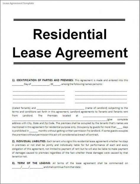 printable rental agreements template business