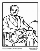 Hoover Herbert Colorare Kleurplaat Malvorlage Presidents Leaders Printcolorfun sketch template