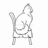 Cat Sits Coloring Isolated sketch template