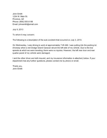 motorcycle accident report sample letter  template
