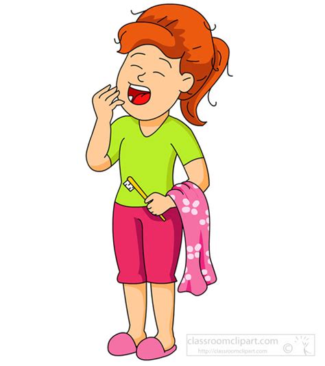 dental girl yawning with toothbrush classroom clipart